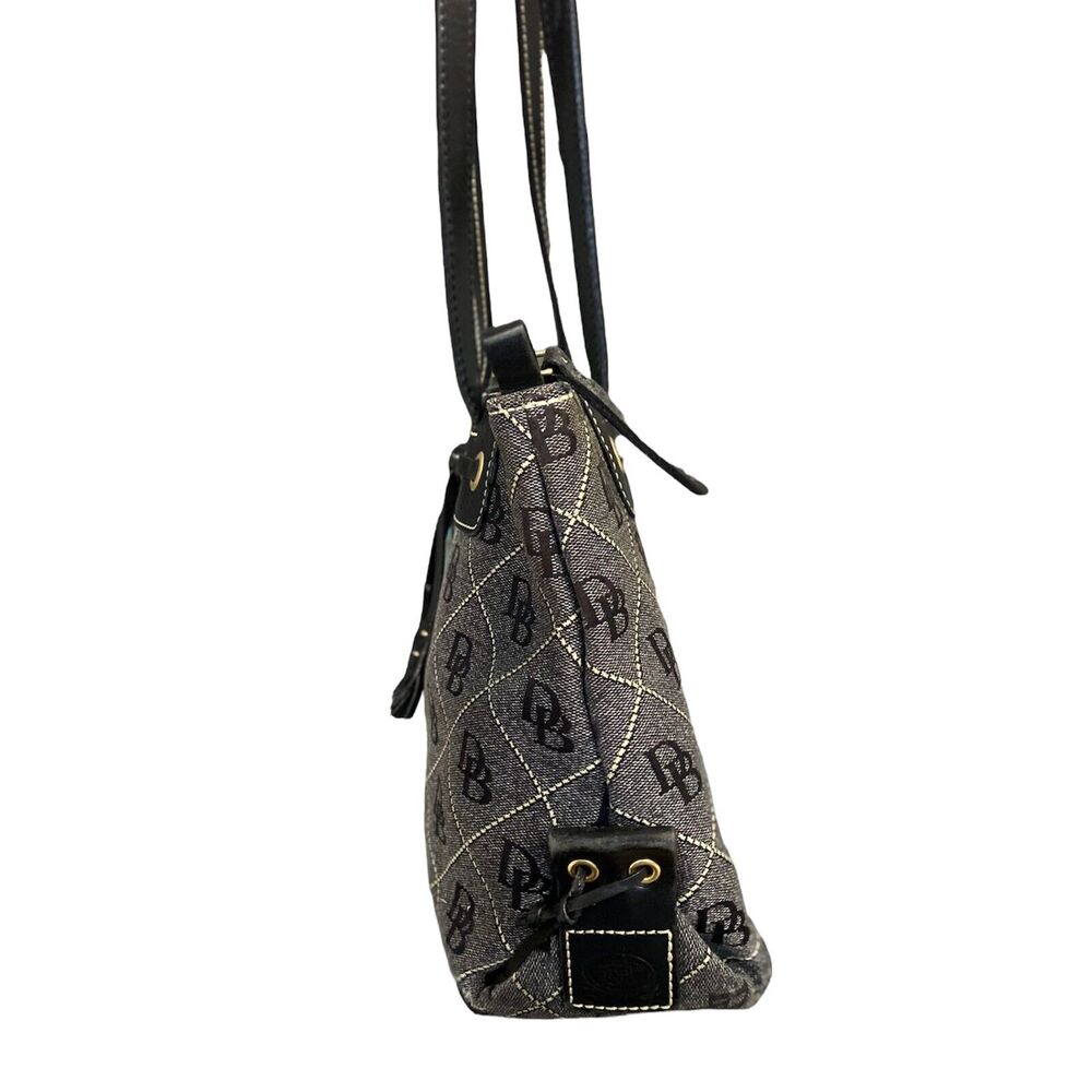 Vintage Dooney Bourke Black Monogram Authentic Canvas Leather Bag Tote Y2K - Picture 5 of 10